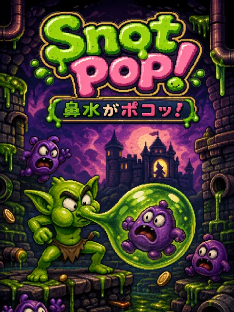 SNOT POP! title art showing a goblin in a sewer tunnel.